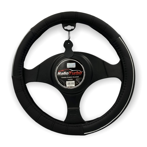 [FVO201BK-TFI] Funda cubrevolante de vinipiel negro con tira cromo