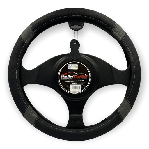 [FVO207BKGY] Funda cubrevolante de vinipiel negro con detalles en gris