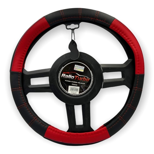 [FVO205BKRD-TFI] Funda cubrevolante de vinipiel negro con detalle y costura rojo