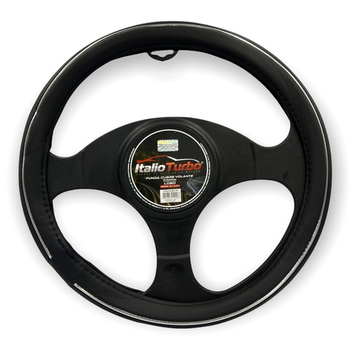 [FVO212LBK] Funda cubrevolante de vinipiel negro con cromo para camioneta