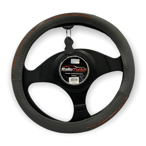 [FVO861GY] Funda cubrevolante de vinipiel gris con tira acabado madera