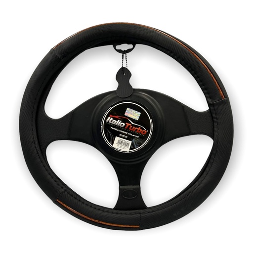 [FVO861BK-TFI] Funda cubrevolante de vinipiel negro con tira acabado madera