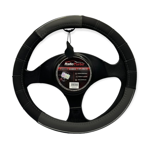 [FVO201BKGY] Funda cubre volante de vinipiel con detalle gris