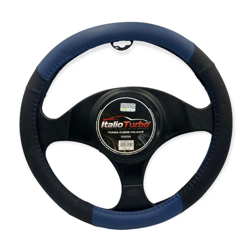 [FVO226BKBL-TFI] Funda cubre volante de vinipiel con detalles en azul