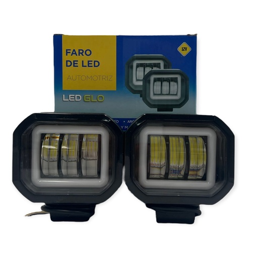 Faro de LED cuadrado con 3 lupas y arillo de gel