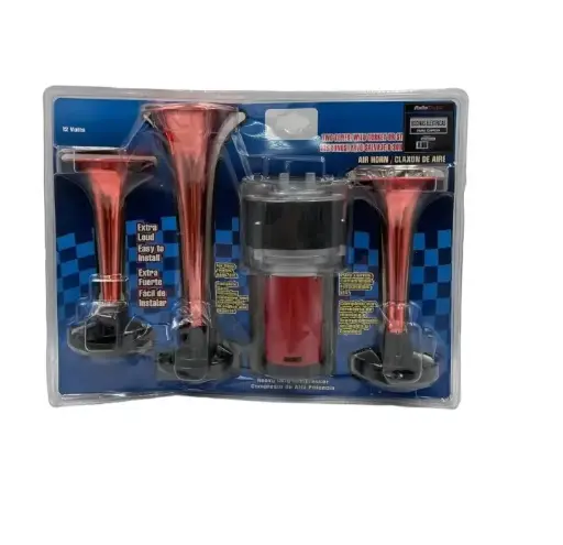 [BOE508R] Bocina de aire roja con corneta triple acabado cromo 