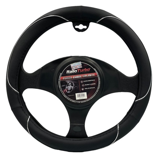 [FVO203BK-TFI] Funda cubrevolante de vinipiel negro con detalles cromo