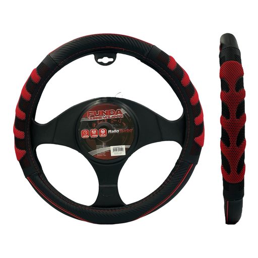 [FVO403BKR-TFI] Funda cubrevolante de vinipiel con acabados tipo fibra y anti deslizante negro con rojo