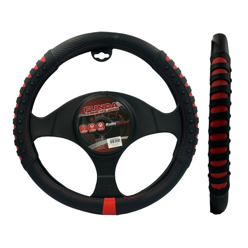 [FVO405BKR-TFI] Funda cubrevolante con acabados tipo fibra y con agarre de goma negro con rojo