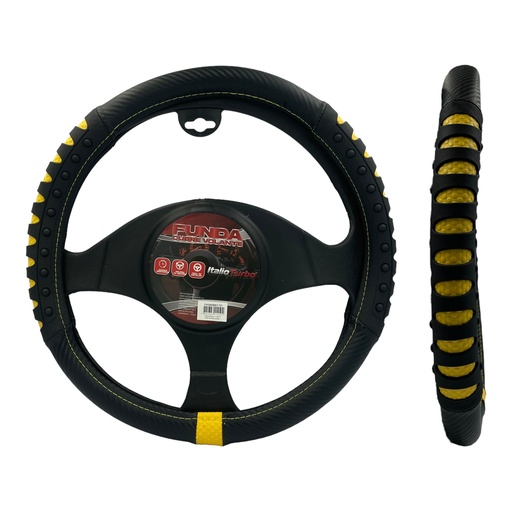 [FVO405BKY-TFI] Funda cubrevolante con acabados tipo fibra y con agarre de goma negro con amarillo