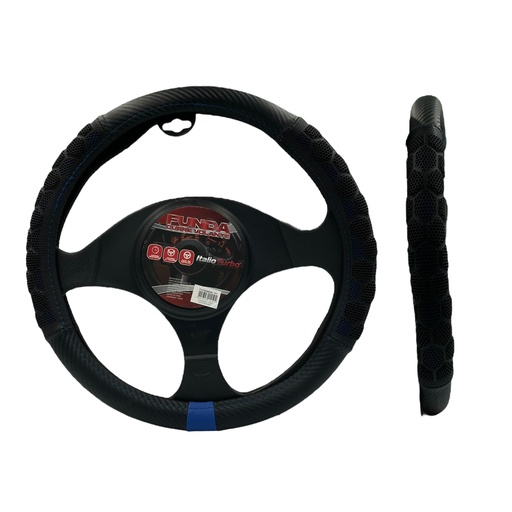 [FVO404BKBL-TFI] Funda cubrevolante de vinipiel con anti deslizante negro con azul