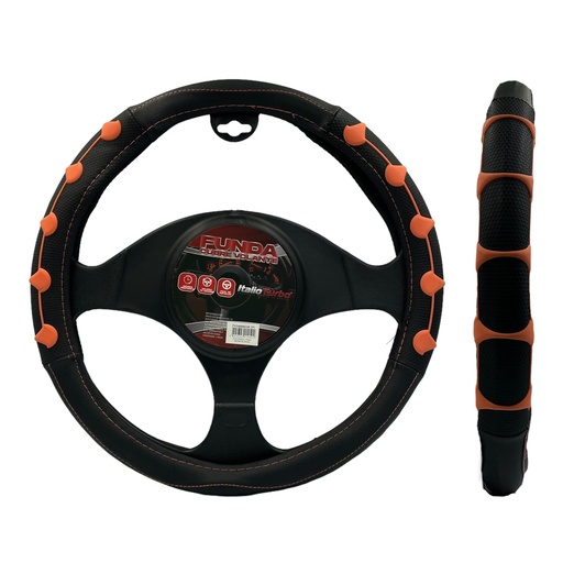 [FVO406BKOR-TFI] Funda cubrevolante de vinipiel con detalles de goma negra con naranja 