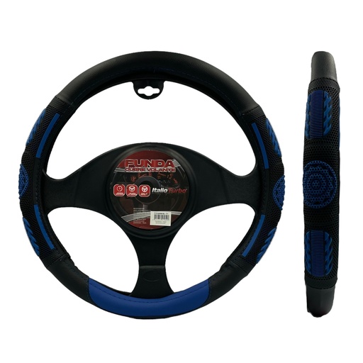 [FVO408BKBL-TFI] Funda cubrevolante de vinipiel con figuras de goma negro con azul