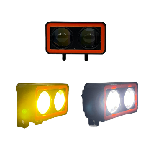 Faro LED rectangular con lupa y arillo bicolor 