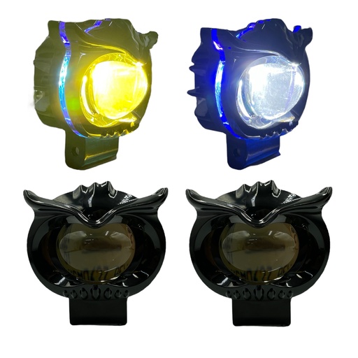 Faro LED tipo buho con lupa y halo intermedio bicolor