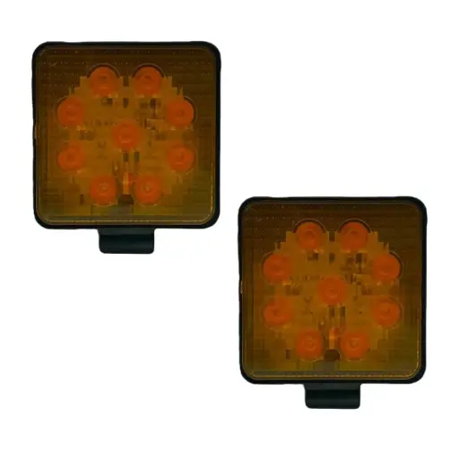 [27W/SQUARE/STR/YELLOW] Faro cuadrado luz ámbar función fijo y estrobo (12/24V)