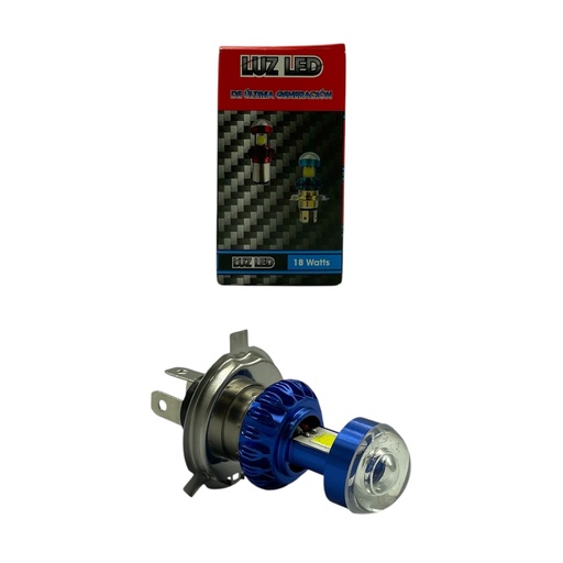 Foco H4 para moto de 18W carcasa roja y azul disp.