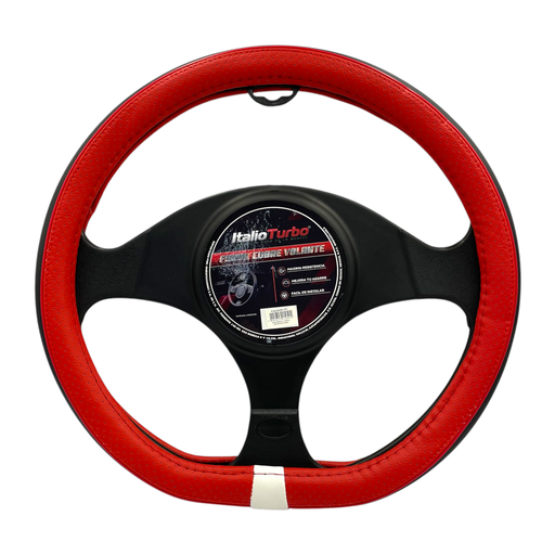 [FVOG02R-TFI] Funda cubrevolante vinipiel tipo "D" negro con rojo