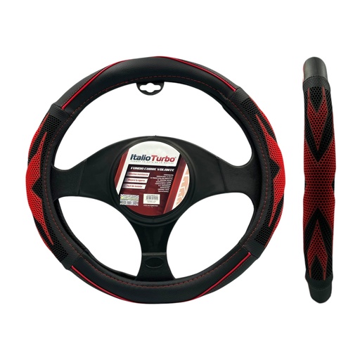 [FVO414BKRD-TFI] Funda cubrevolante tipo vinipiel negro con rojo
