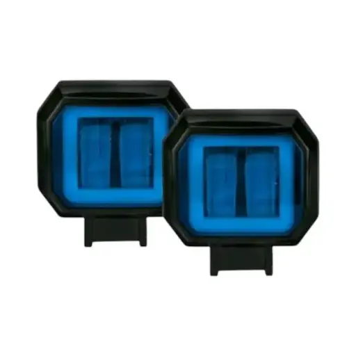 [FL126/BLUE/RING/STR] Faro LED cuadrado blanco de 20W con arillo azul