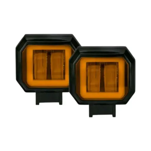 [FL126/YELLO/RING/STR] Faro LED cuadrado blanco de 20W con arillo ámbar