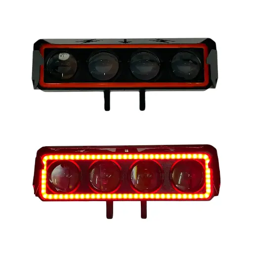 [RS-LED-13129Y-W-R]  Faro LED rectangular de 4 lupas con luz frontal (amarillo-blanco-rojo)