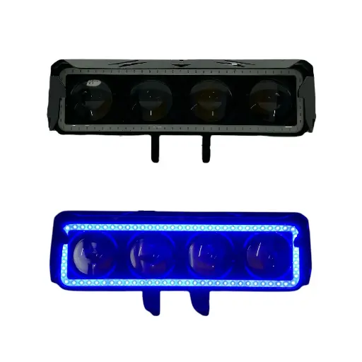 [RS-LED-13129Y-W-BU]  Faro LED rectangular de 4 lupas con luz frontal (amarillo-blanco-azul)