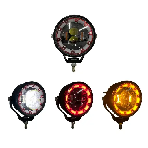 [DJ712CROSSRED] Faro LED blanco cyclone con arillo rojo y cuartos ámbar