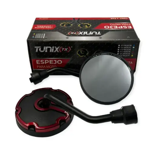 [ES-MU67R] Espejo universal para moto redondo rojo
