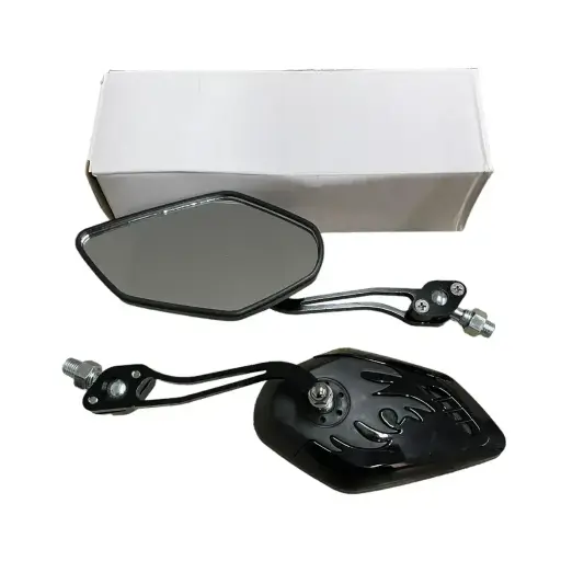 [ES-MU76N] Espejo negro para moto universal tipo flamas