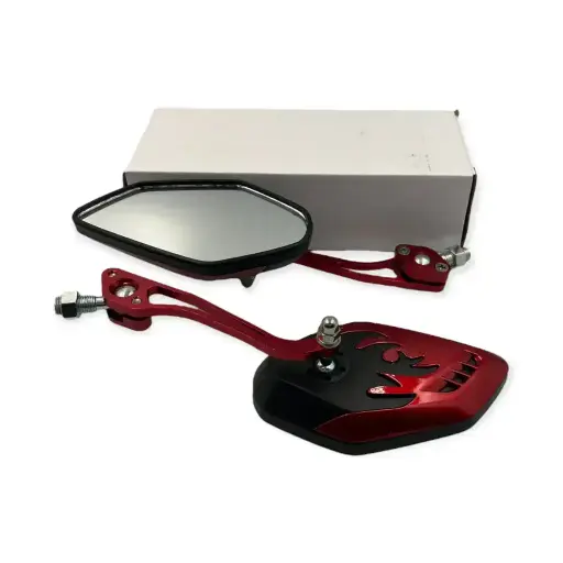 [ES-MU76R] Espejo rojo para moto universal tipo flamas