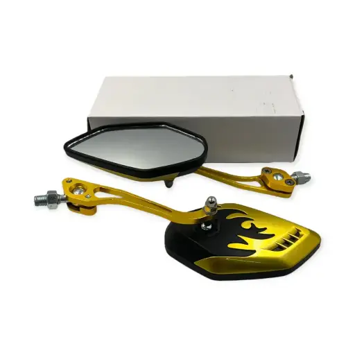 [ES-MU76Y] Espejo dorado para moto universal tipo flamas