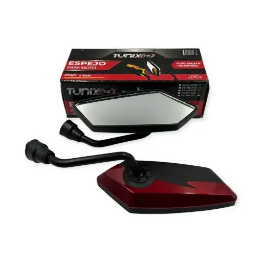 [ES-MU72R] Espejo para moto universal tipo paleta rojo