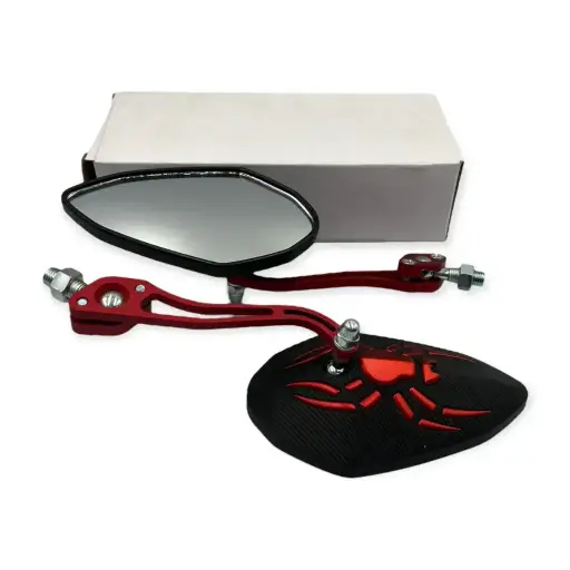 [ES-MU75R] Espejo universal para moto con diseño de araña rojo