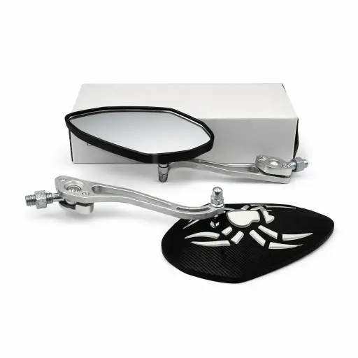 [ES-MU75S]  Espejo universal para moto con diseño de araña plata