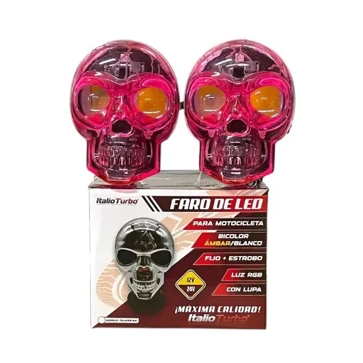 [FALM99R-SAI] Faro LED tipo calavera bicolor y RGB con carcasa de color rojo