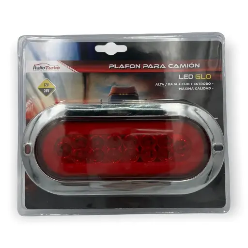 [PLA6571C/R-SAI] Plafón multivoltaje ovalado rojo con arillo de gel con estrobo