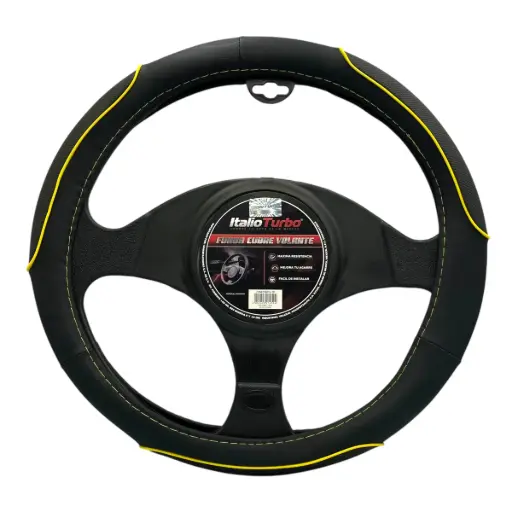 [FVO871BKYL-TFI] Funda cubrevolante para auto negro con amarillo