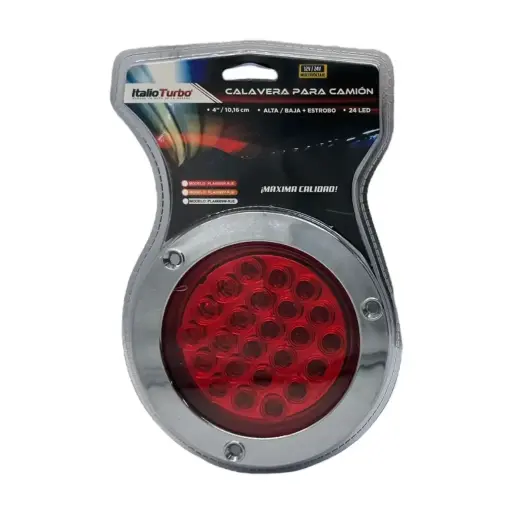 [PLA6689R] Plafón rojo de 4" con 24 LED multivoltaje con función alta y baja contorno cromado 