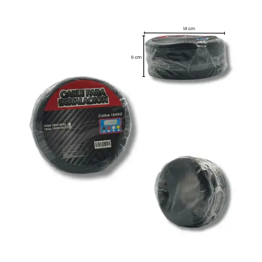 [18GA BLACK 100M/ROLL] Cable para instalación negro de calibre 18/100 M