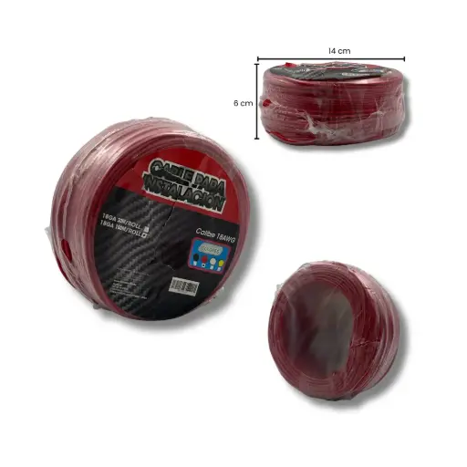 [18GA RED 100M/ROLL] Cable para instalación rojo de calibre 18/100 M