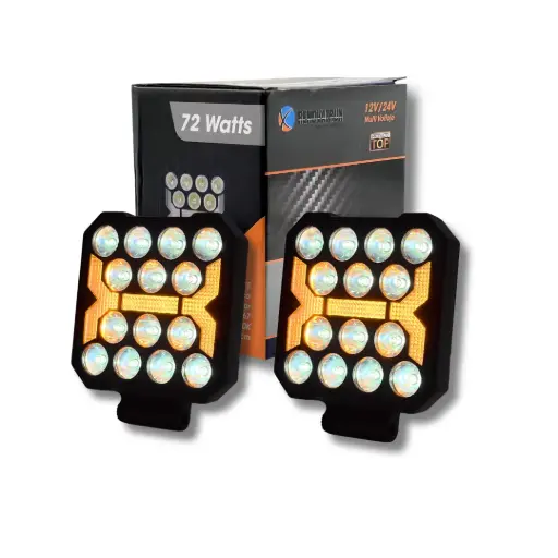 [RENO90-Y] Faro Cuadrado LED de Alta Intensidad con DRL Ámbar 