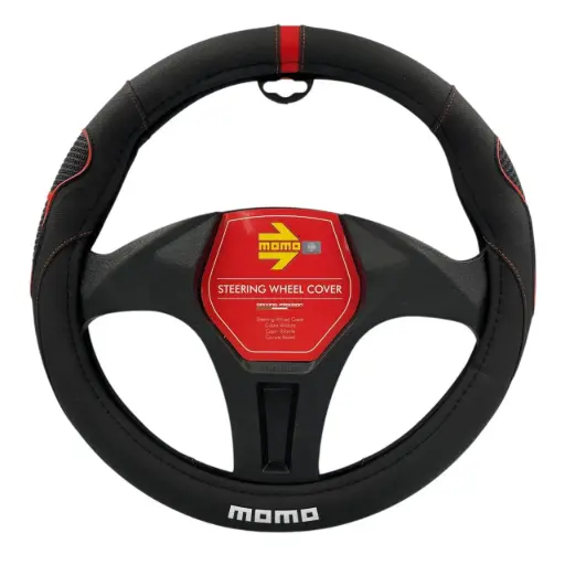 [FU-MO14NR] Cubrevolante momo negro con hilo rojo