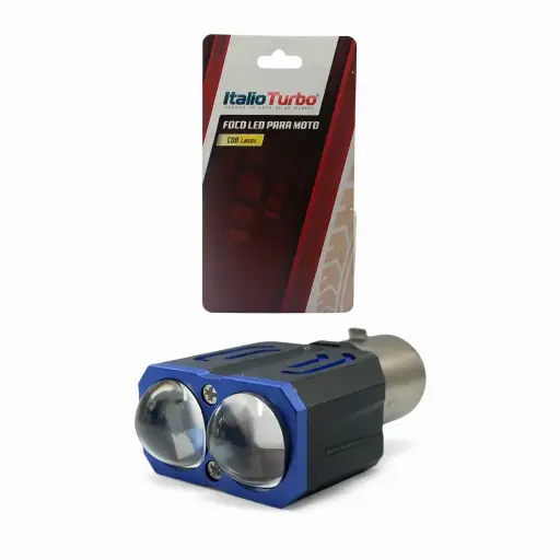 [FOLBA204-SAI] Foco para moto con doble lupa bicolor y carcaza de aluminio BA20D 