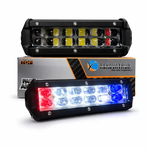 [XK24/WH/RD/BL] Faro rectangular triple color RWB 12 LED alta intensidad