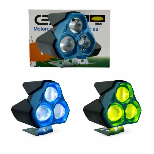 [LG-F3 BLUE] Faro LED triple proyector blanco/ambar con carcaza azul