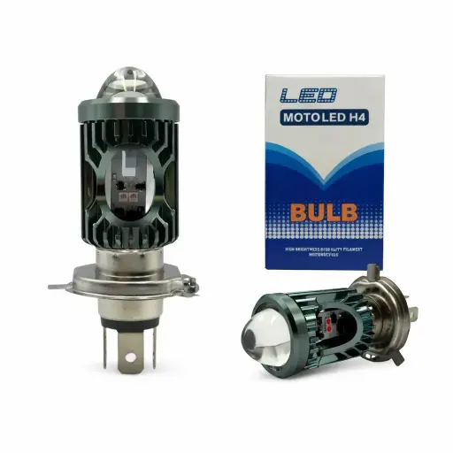 [JR-MT-YT DKG BODY H4] Foco LED H4 cuerpo gris con lupa bicolor y cuartos rojo/azul