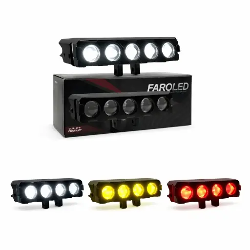 [RS-LED-13163Y-W-R] Faro LED con 5 lupas y halo intermedio (ámbar/blanco/rojo)