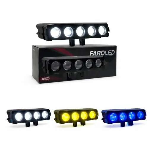 [RS-LED-13163Y-W-BU] Faro LED con 5 lupas y halo intermedio (ámbar/blanco/azul)