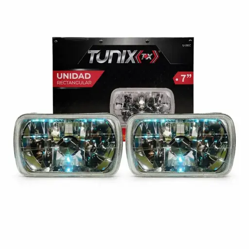 [U-185C] Faro rectangular 7" diamantado con vela azul